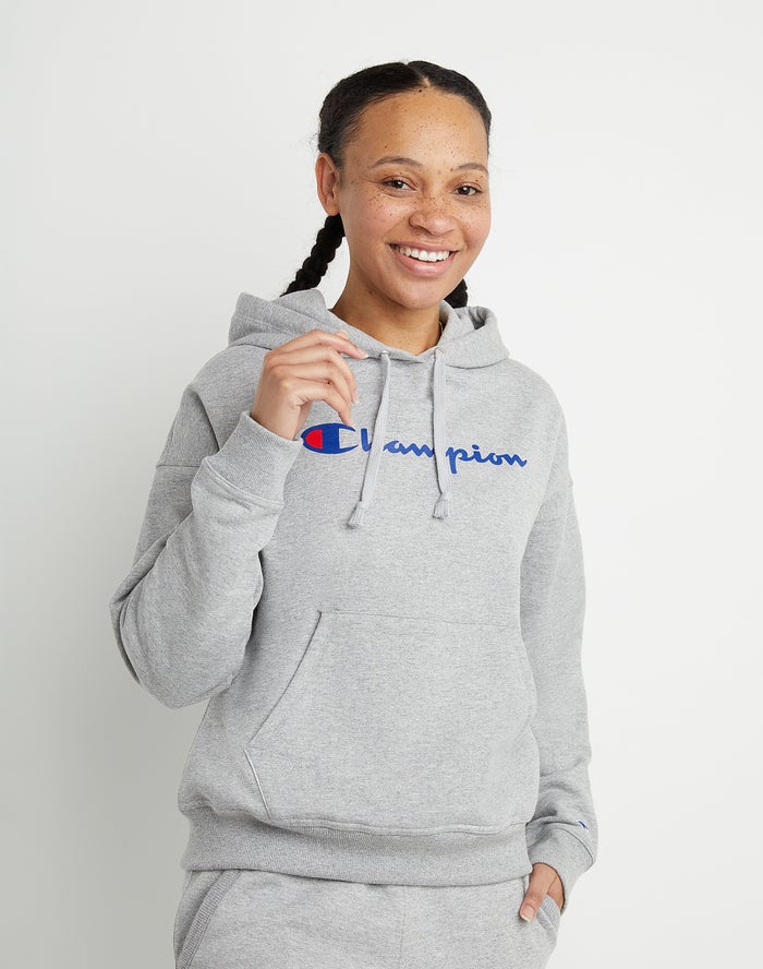 Sudadera Con Capucha Champion Mujer - Powerblend Fleece Relaxed Script Logo ( Gris ) 0395721-LS